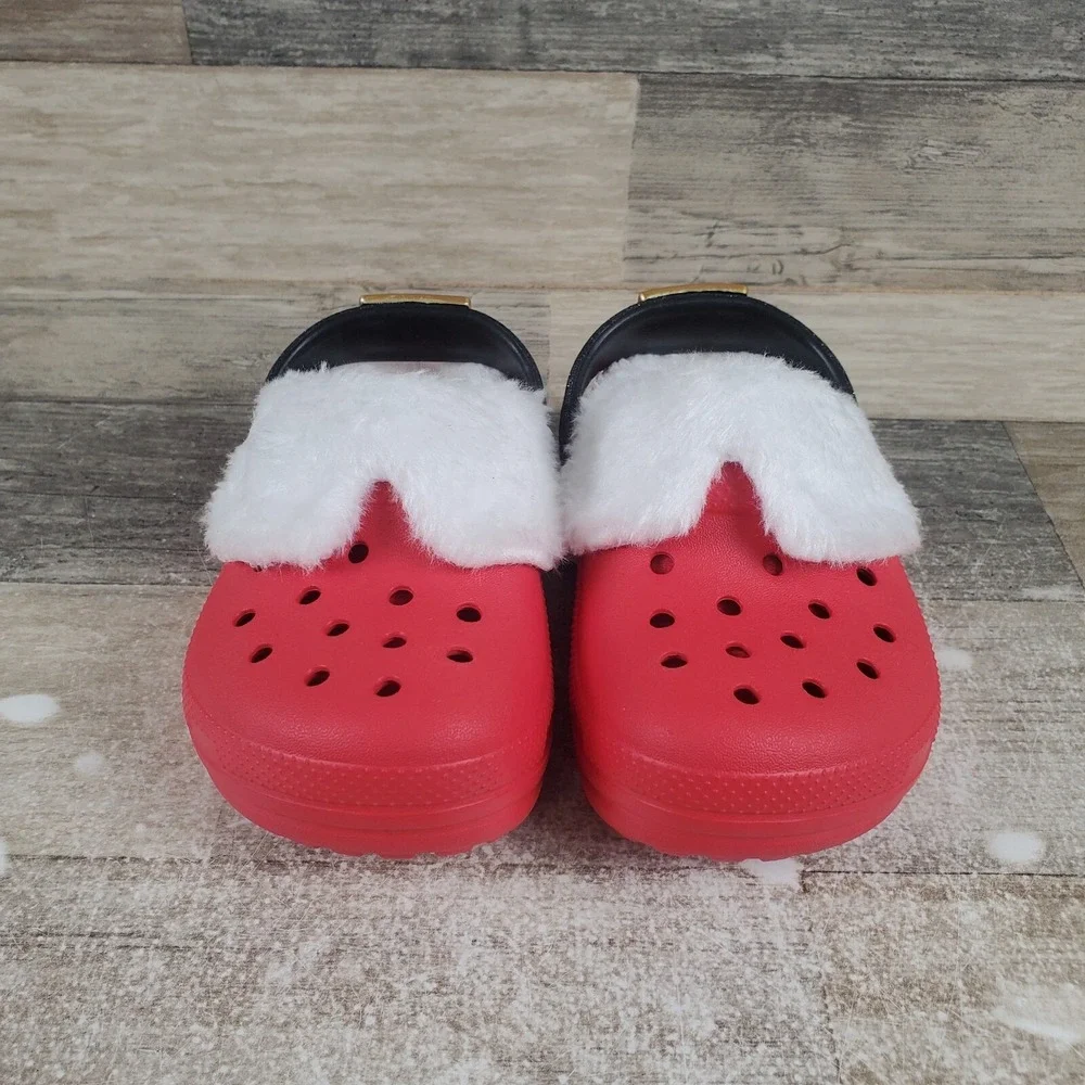 Crocs Classic Lined Santa‎ Kids Clog Sz 7 C7 Red Rubber Slip-On Slingback Shoes